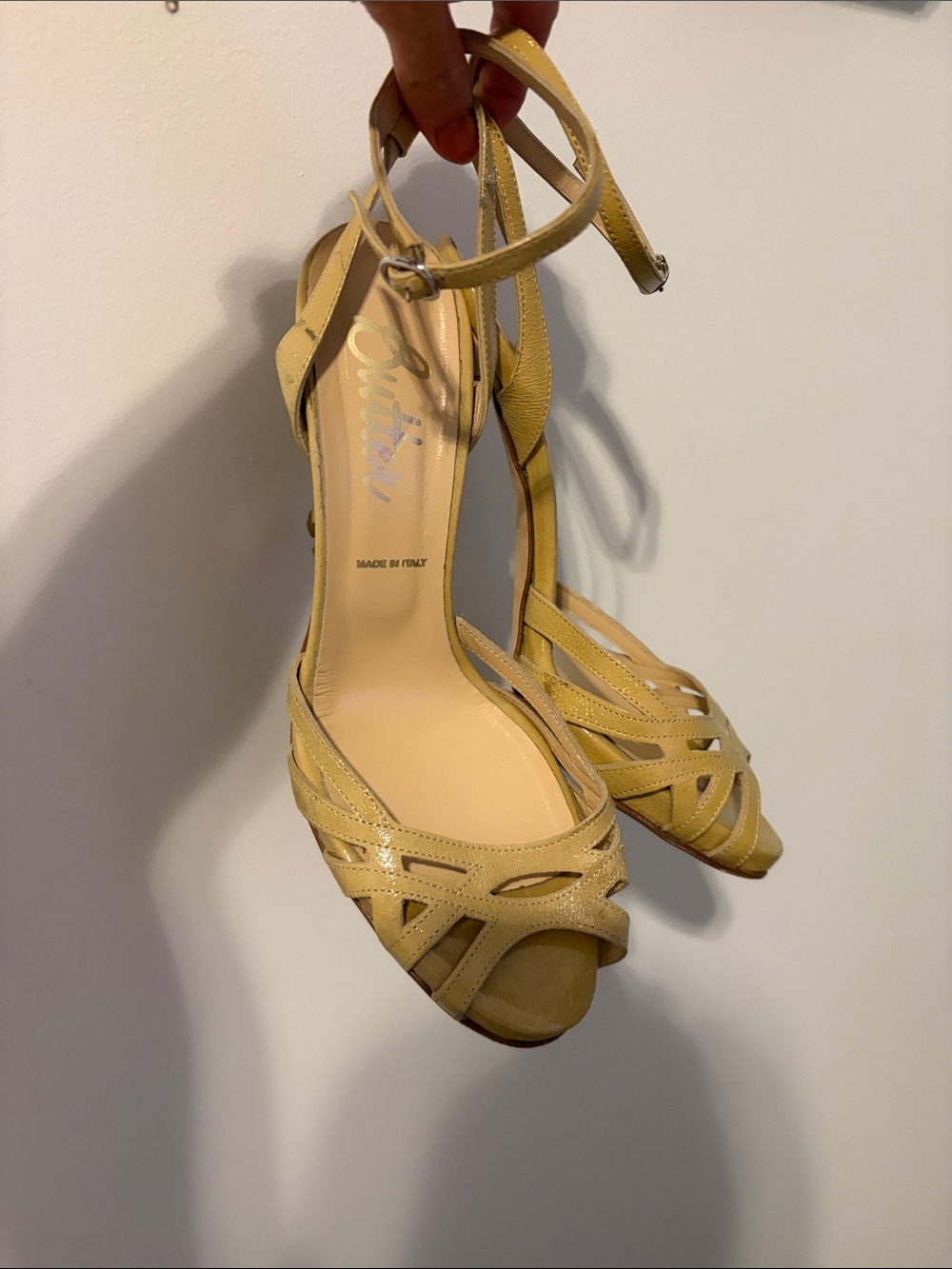 Y2K Yellow Strappy Open-Toe Ankle Strap Heels